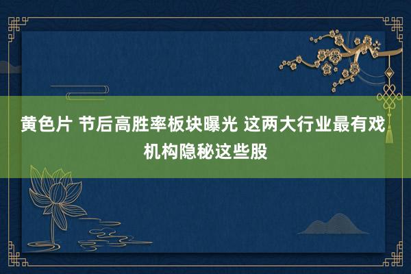 黄色片 节后高胜率板块曝光 这两大行业最有戏 机构隐秘这些股